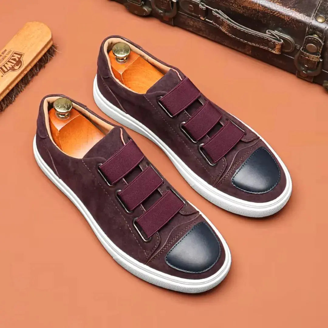Men's slip-on sneakers elastic tri-strap cushioned sole contrast black toe cap street style