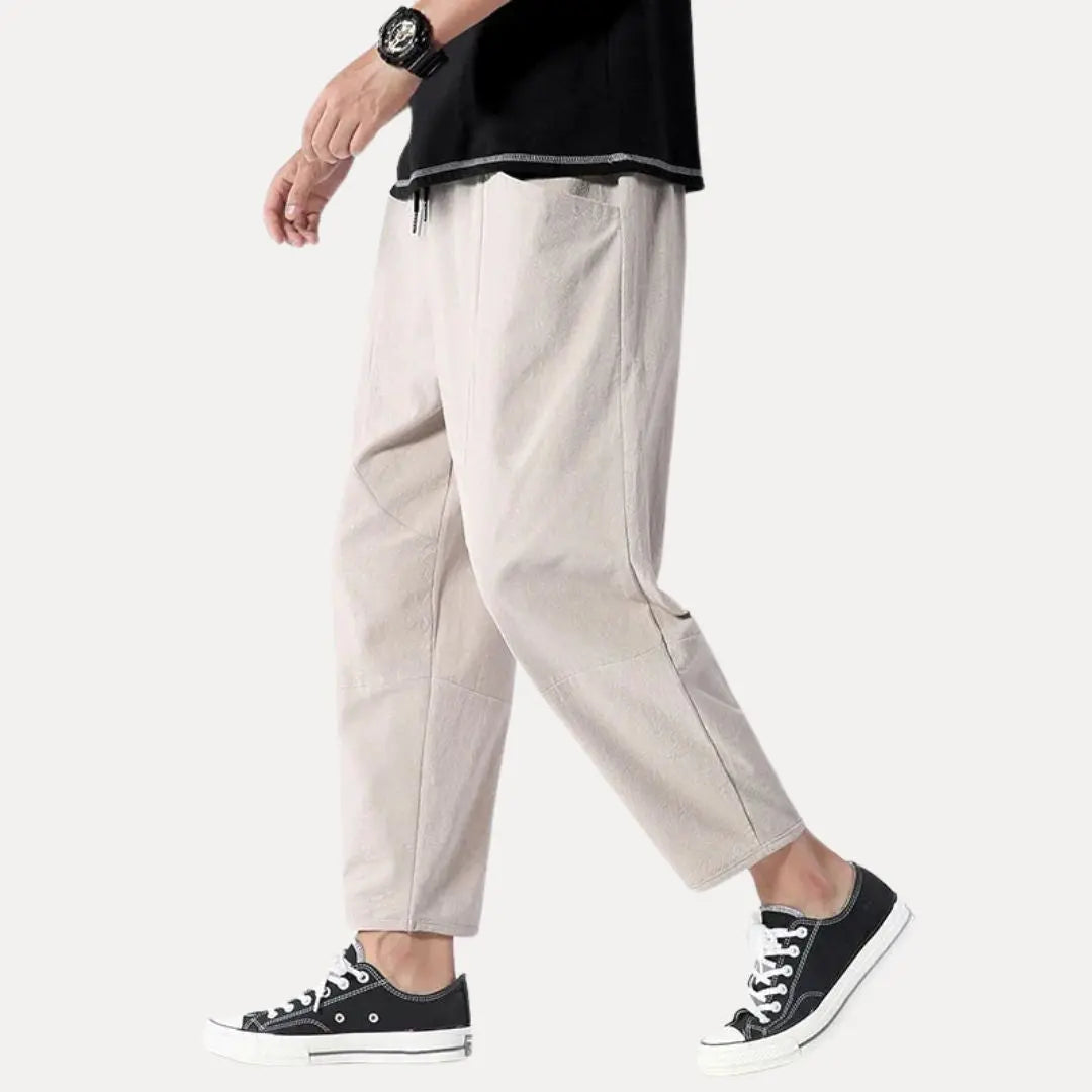 Mico cropped lounge pants light breathable cotton drawstring waist tapered Japanese-inspired fit