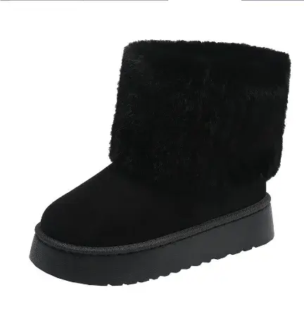 Women mid-calf snow boots warm plush lining rubber sole winter weather traction