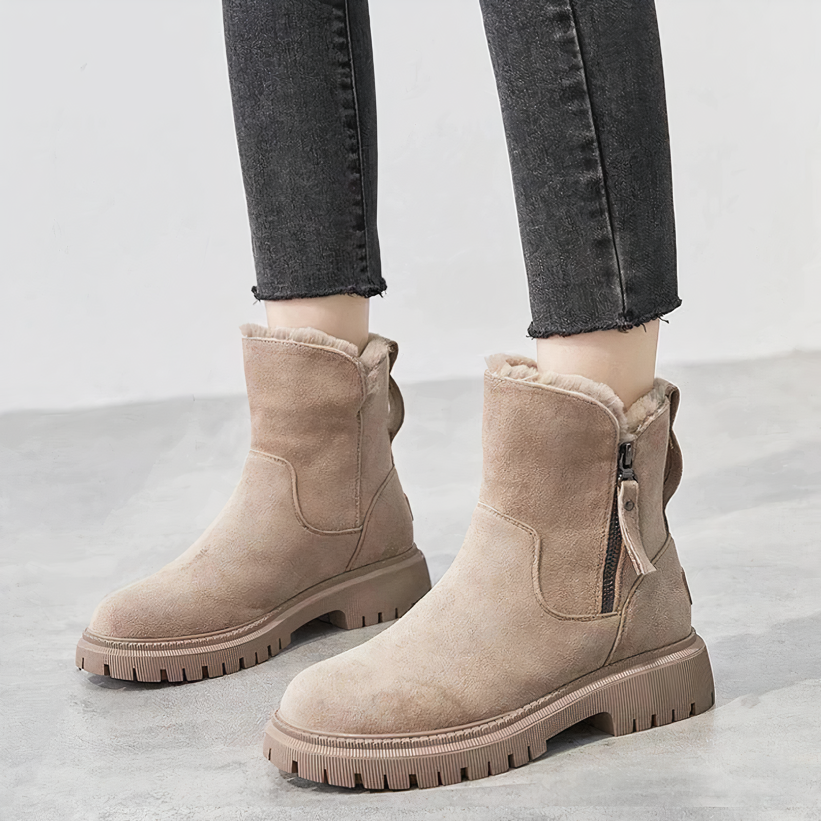 Women's mid-calf snow boots with plush fur lining, cozy winter style, all-weather warmth
