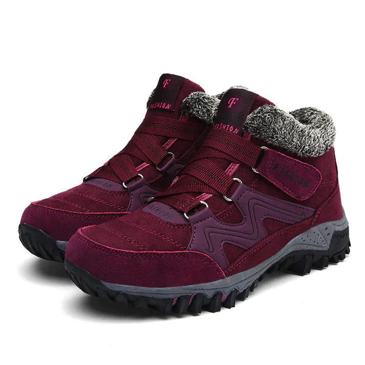 Women's mid-cut lace-up sneakers fur-lined PU upper warm winter active style