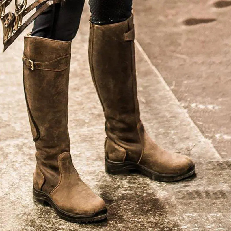 Women's mid-tube knight boots thick heel chic everyday footwear modern stylish silhouette