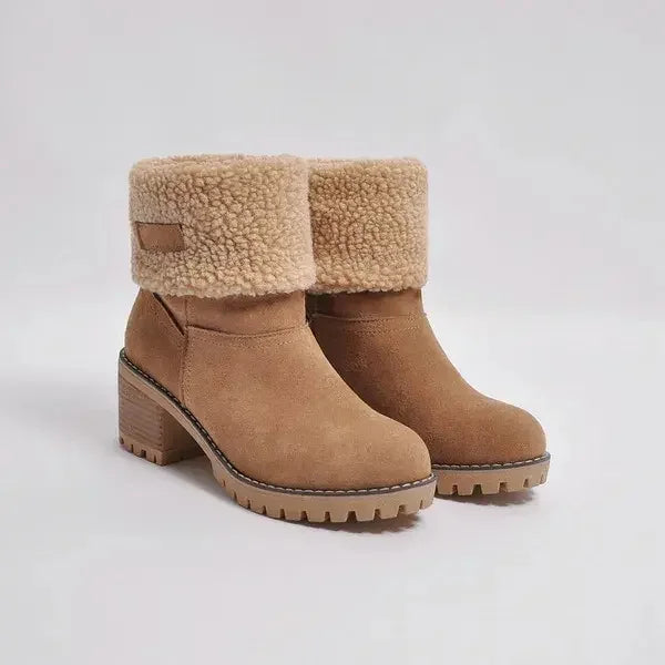 Women's mid-tube snow boots warm insulated European-inspired style with two-way wear versatility