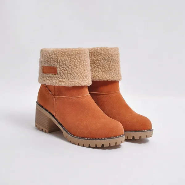 Women's mid-tube snow boots warm insulated European-inspired style with two-way wear versatility