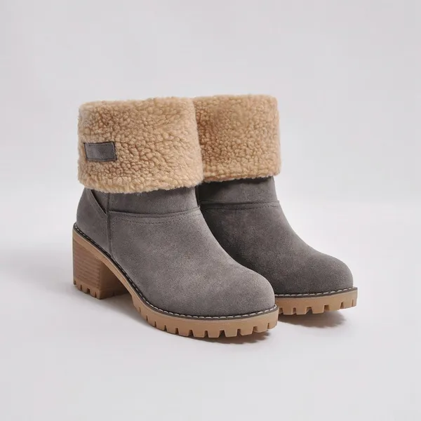 Women's mid-tube snow boots beige insulated European-inspired silhouette with two-way wear versatility