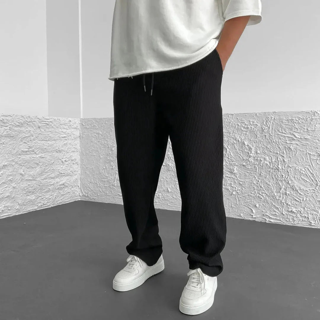 Men's ribbed knit casual pants relaxed fit with soft breathable fabric and adjustable drawstring