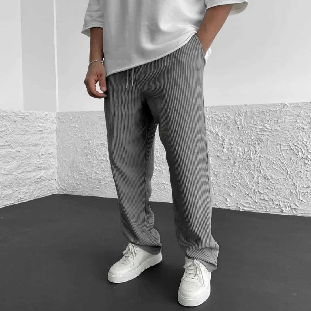 Men's ribbed knit casual pants relaxed fit with adjustable drawstring soft breathable fabric