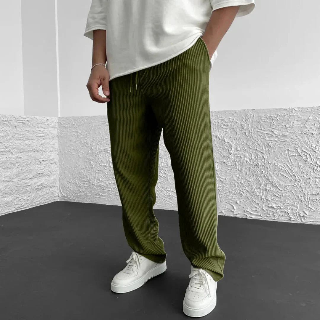Men's ribbed knit casual pants relaxed fit with soft breathable fabric and adjustable drawstring