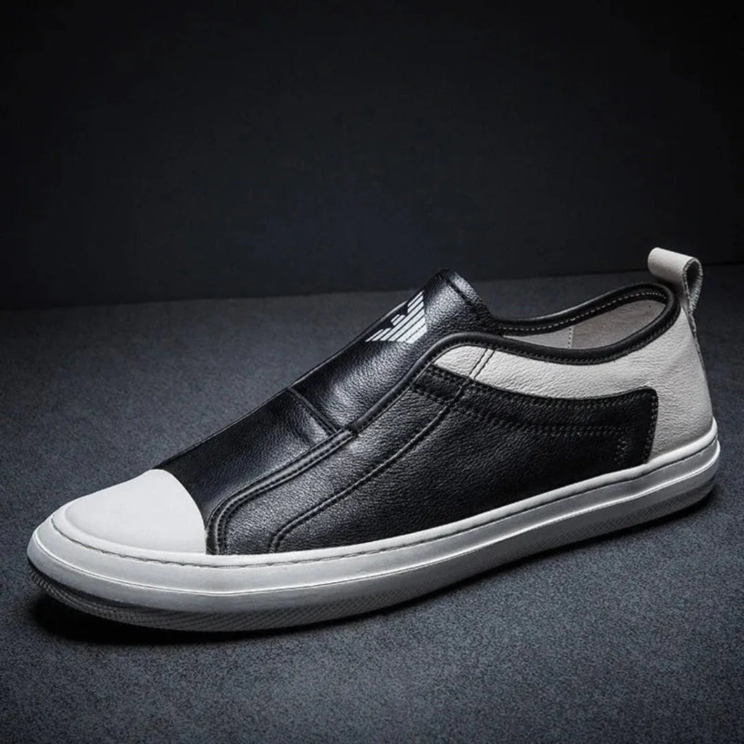Men's slip-on leather sneakers two-tone contrast cushioned sole smooth PU upper urban style