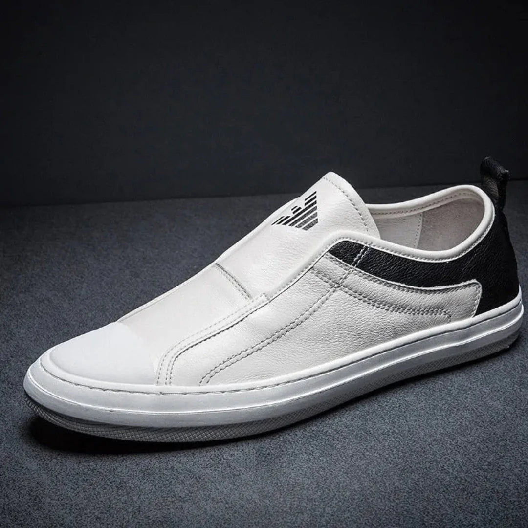 Men's slip-on leather sneakers two-tone contrast cushioned sole effortless urban style
