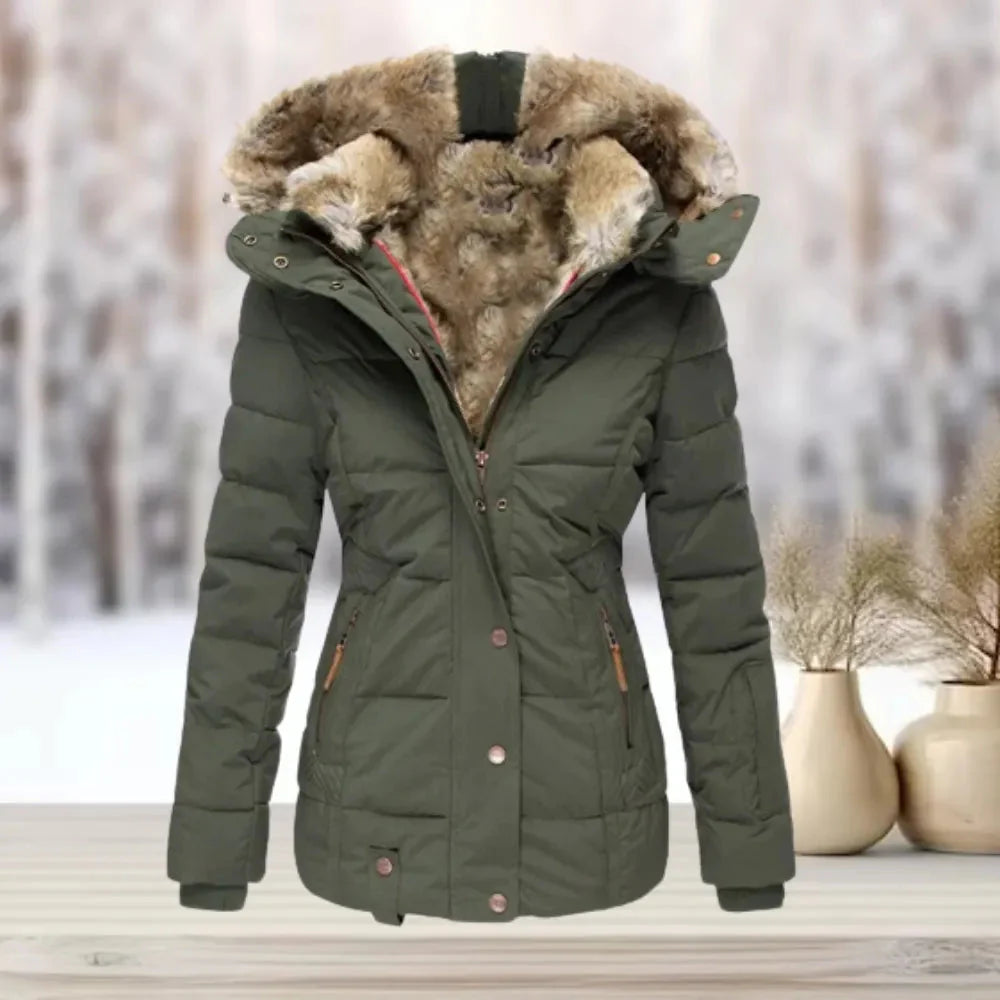Women's Mila down puffer jacket with detachable faux fur-lined hood in classic winter style