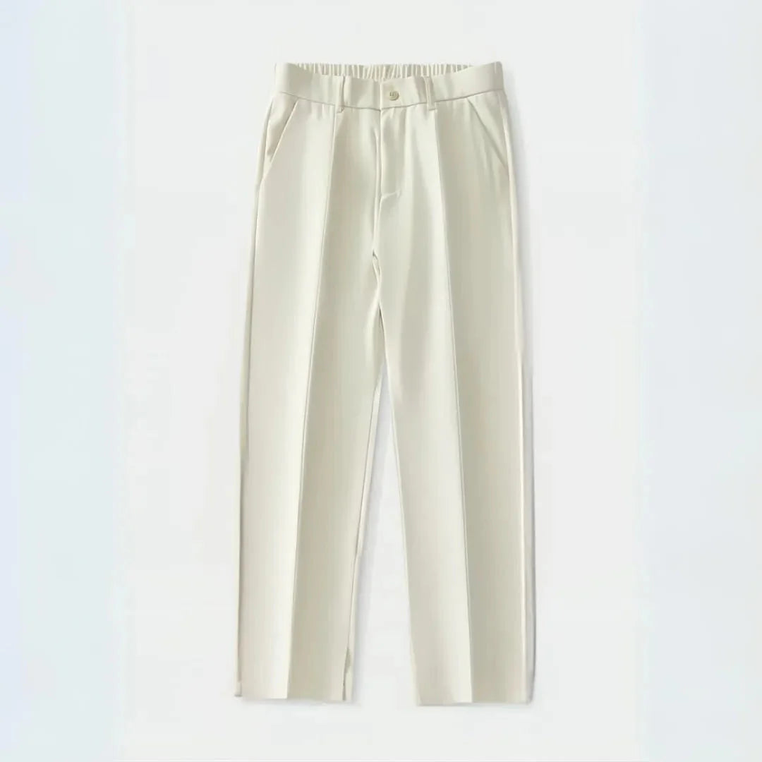 Women's wide-leg pleated dress trousers elastic waist Milan style full-length tailored silhouette
