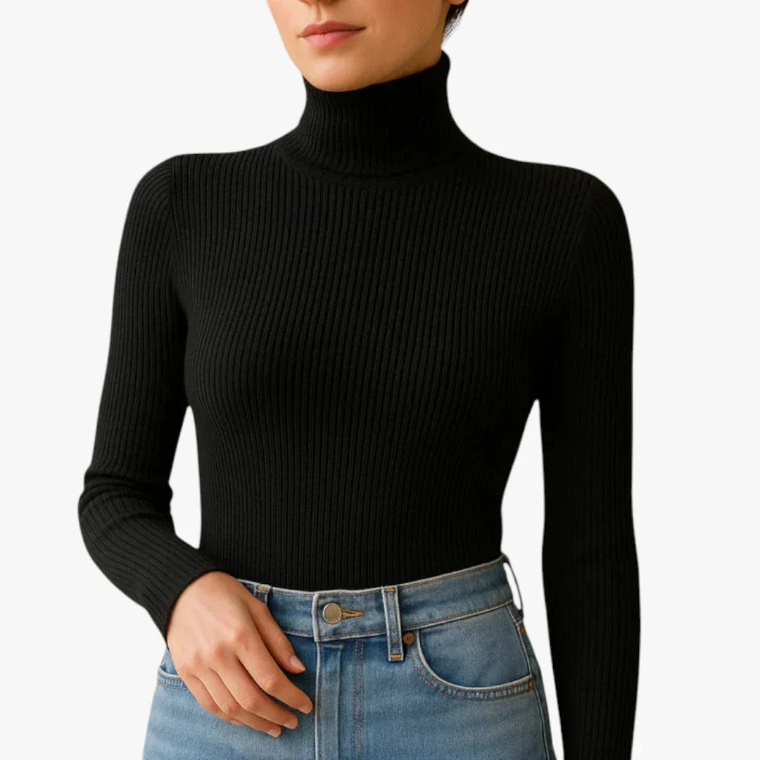 Women's Brooklyn ivory knitted turtleneck sweater with folded collar, soft premium yarn, flattering fit
