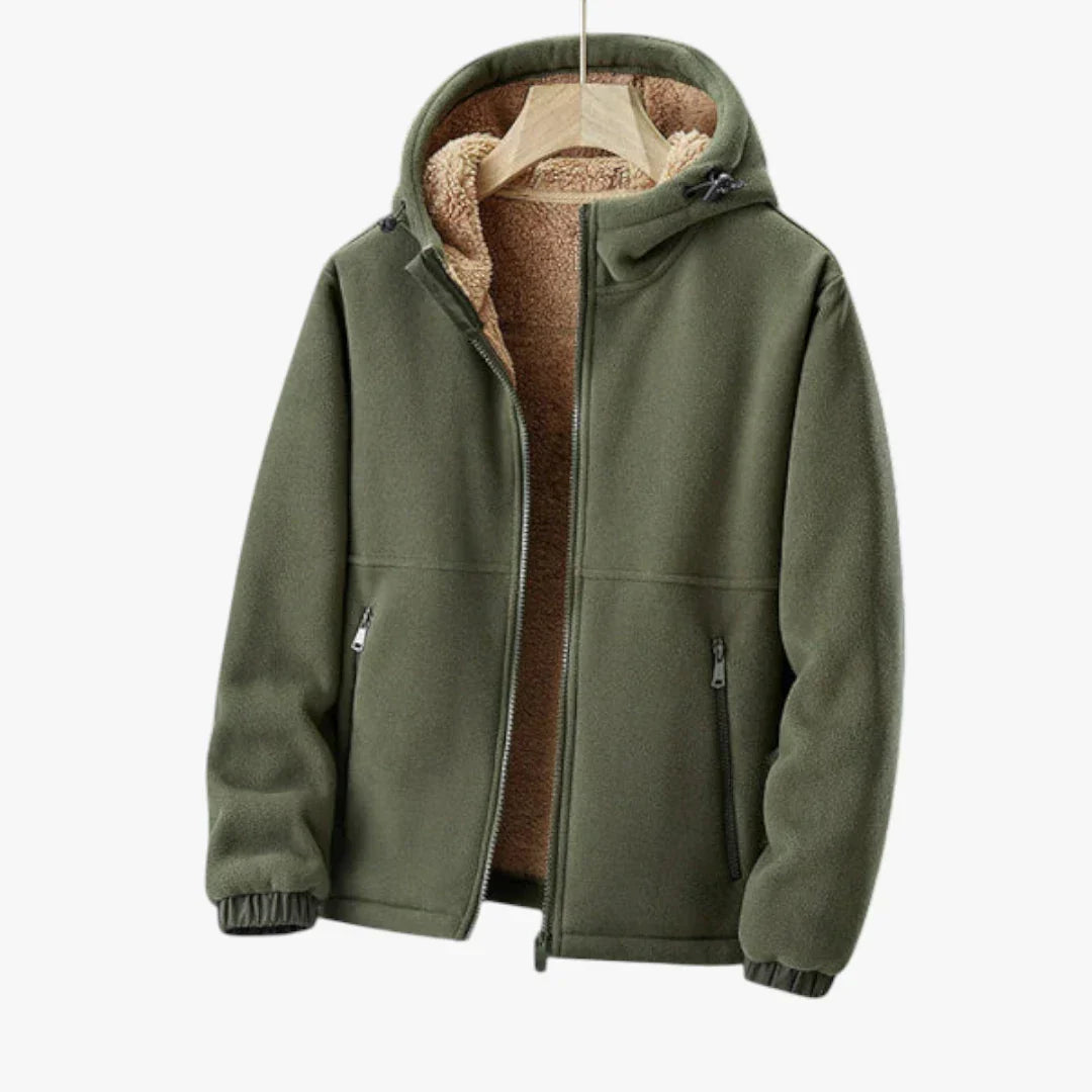Men's sherpa lined hooded fleece jacket full-zip front pockets casual layering everyday warmth