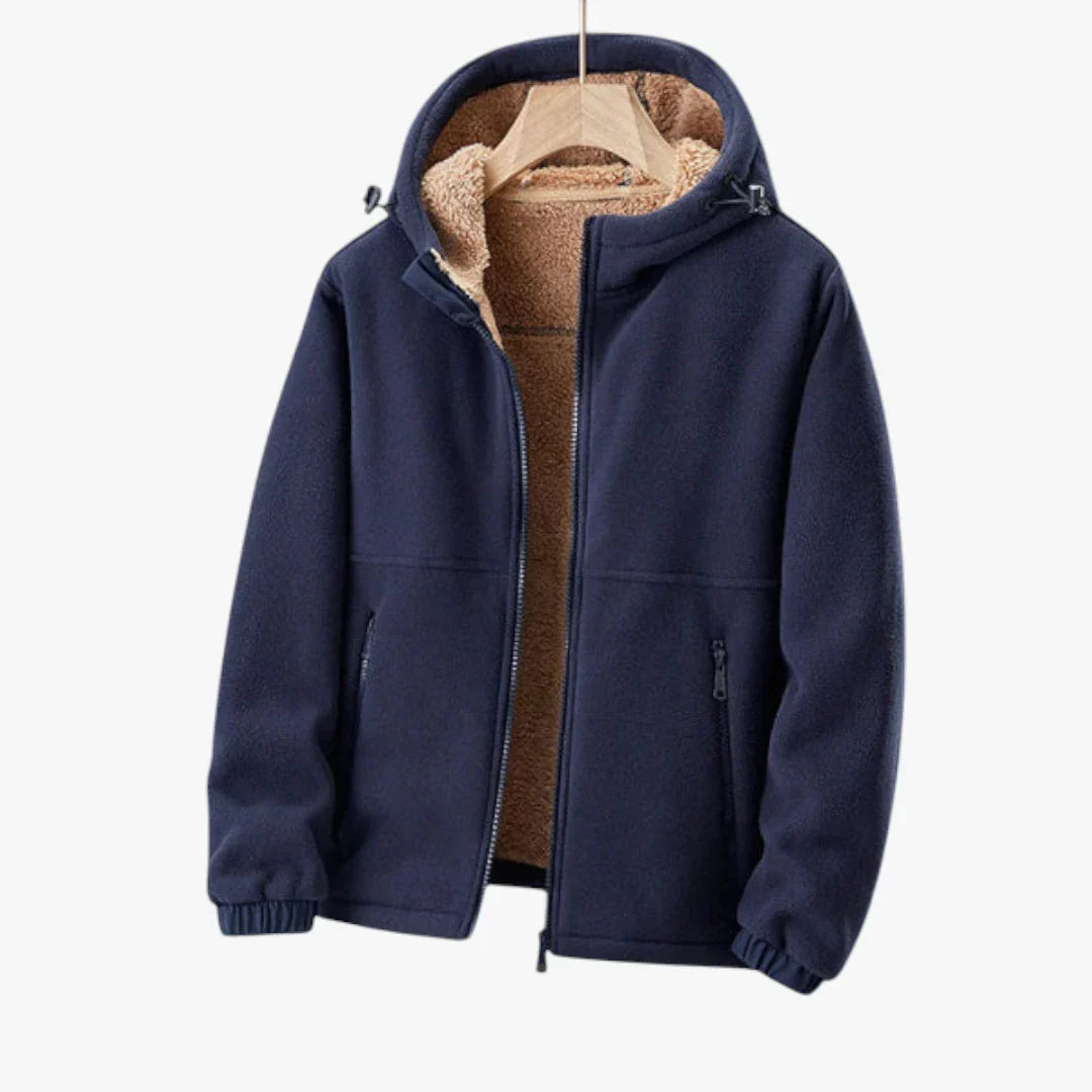 Men's sherpa lined hooded fleece jacket full-zip front pockets casual layering everyday warmth