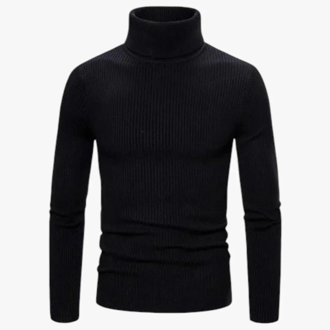 Men's slim fit wool turtleneck sweater in ribbed knit texture, elegant silhouette for layering