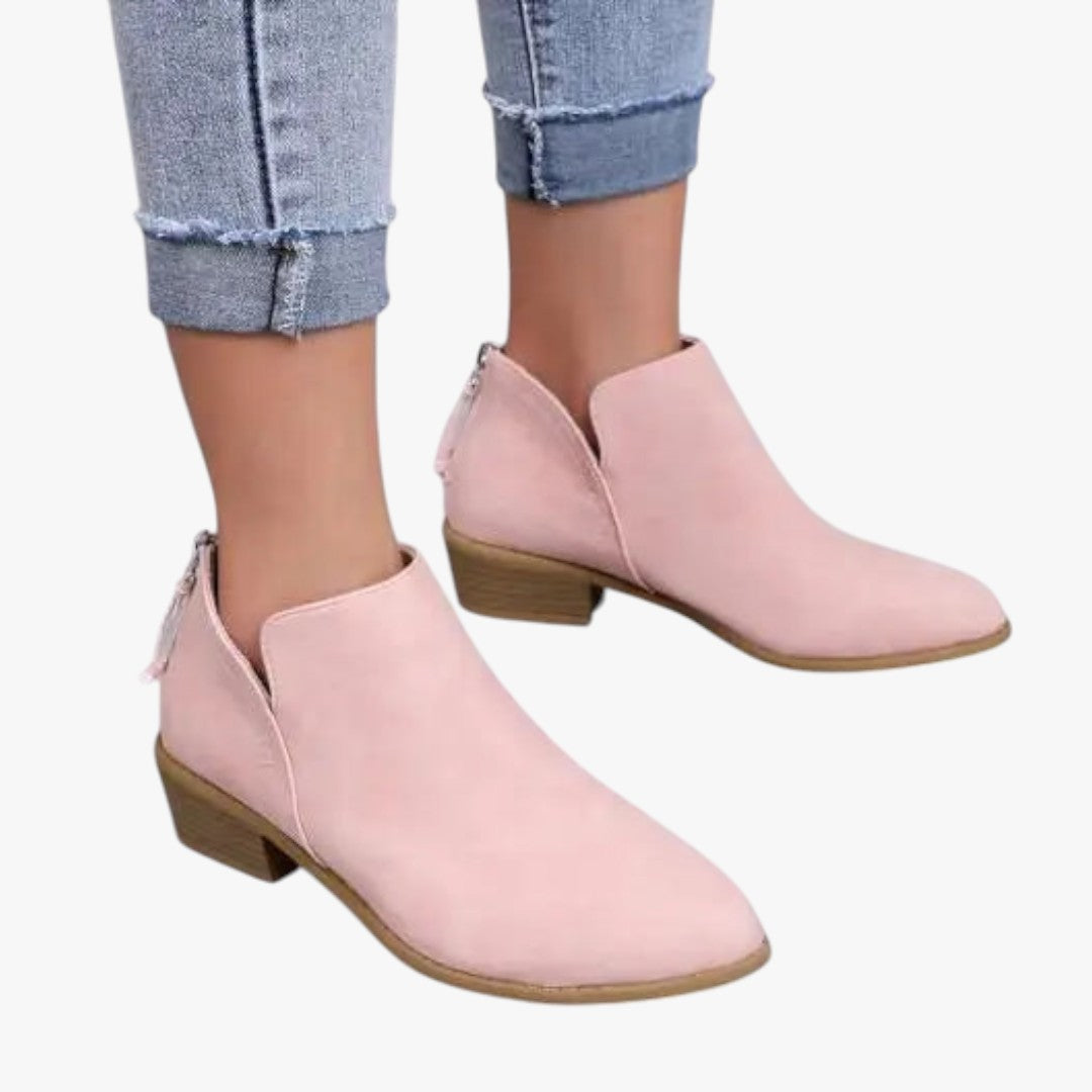 Women's chic suede ankle boots with side zipper, low heel, smooth refined texture everyday comfort