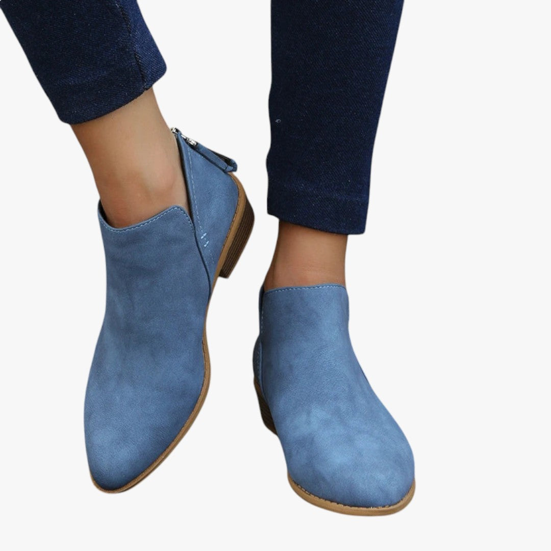 Women's chic suede ankle boots with side zipper, low heel, smooth refined texture for everyday wear