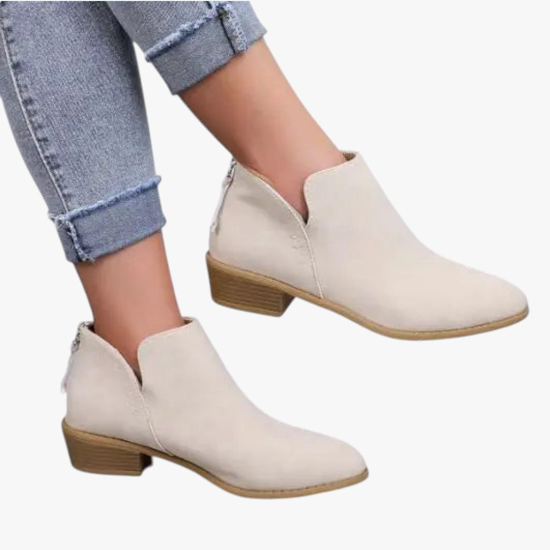 Women's chic suede ankle boots with side zipper, low heel, smooth refined texture for everyday wear