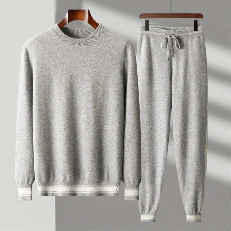 Miles wool knit crewneck pullover and jogger lounge set, unisex breathable all-season comfort wear