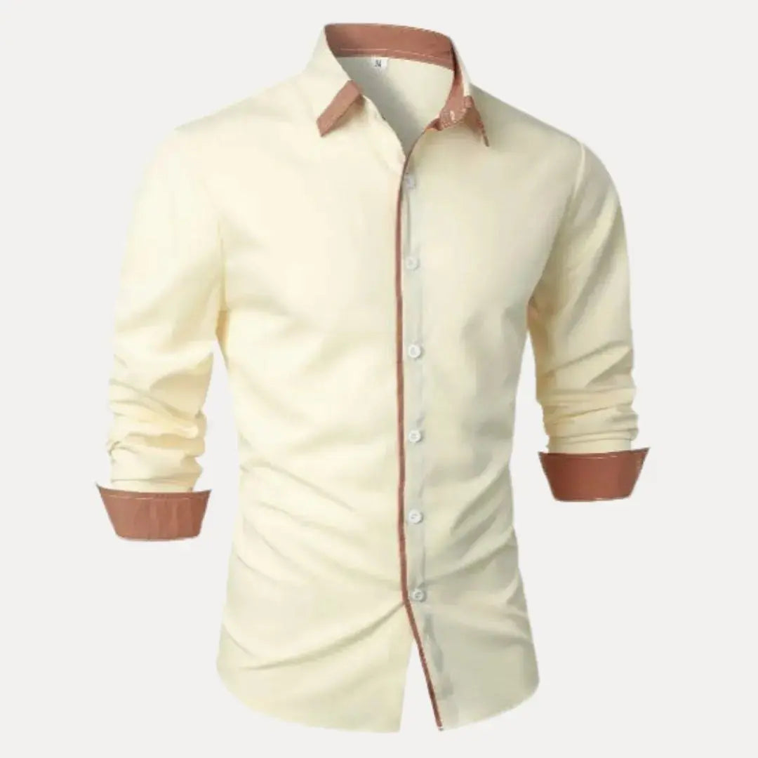 Men's slim fit long sleeve shirt with contrast placket, collar, and cuff detailing for smart-casual style