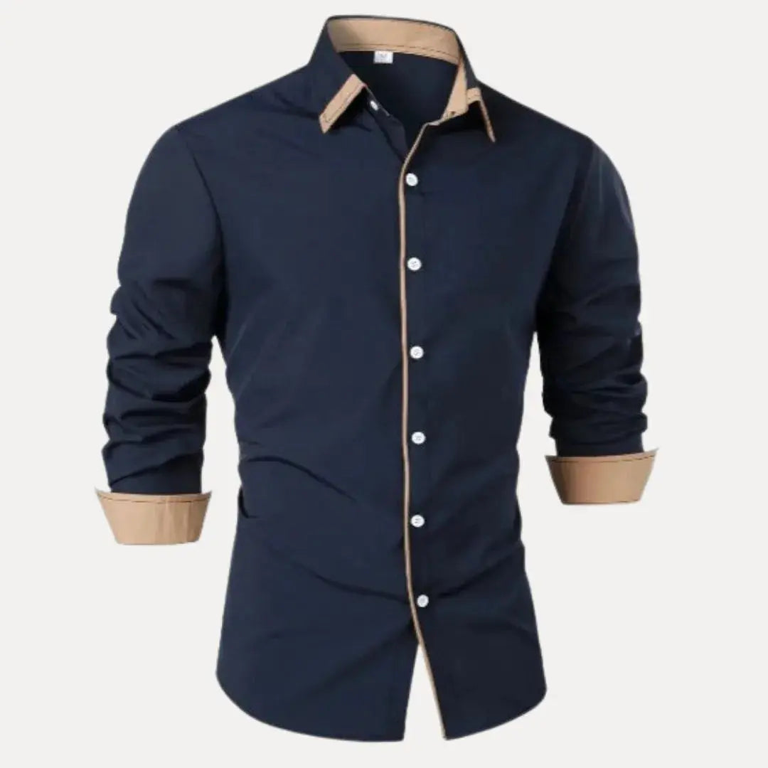 Men's slim fit long sleeve shirt with contrast placket, collar and cuff detailing for smart-casual style