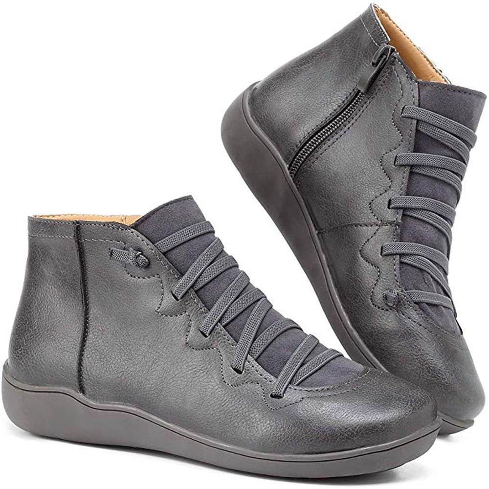 Women's minimalist lace-up ankle boots, versatile neutral tone, sleek low-profile silhouette for everyday casual wear