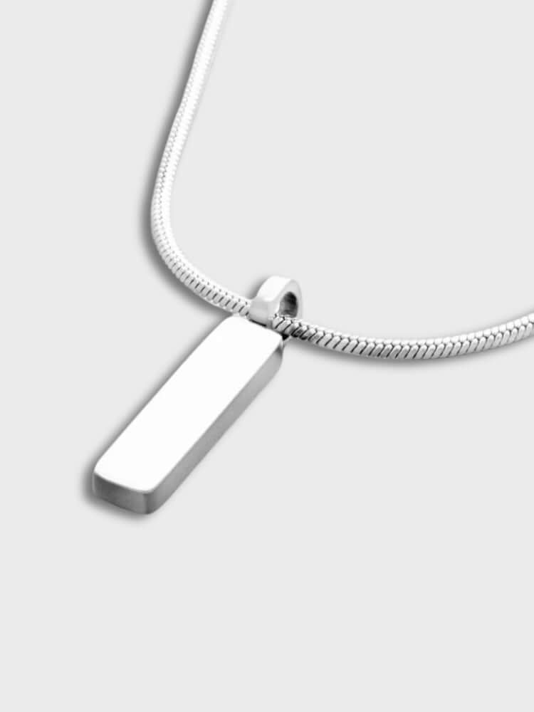 Women's minimalist rectangular stainless steel pendant necklace, silver, 13mm sleek waterproof design