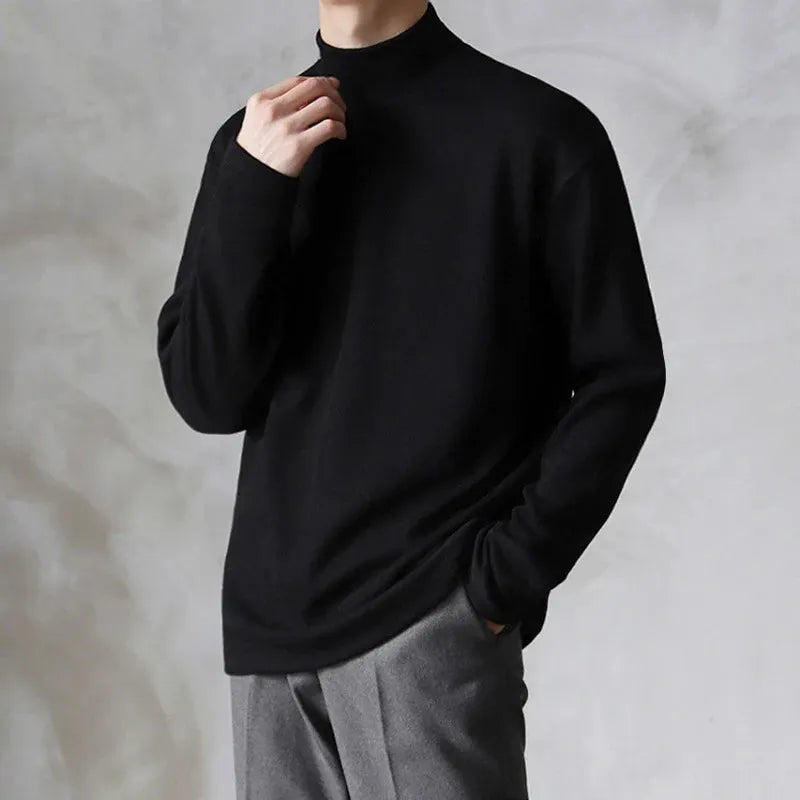 Ivory turtleneck sweater silky-soft minimalist fit with clean stand-up collar for layering