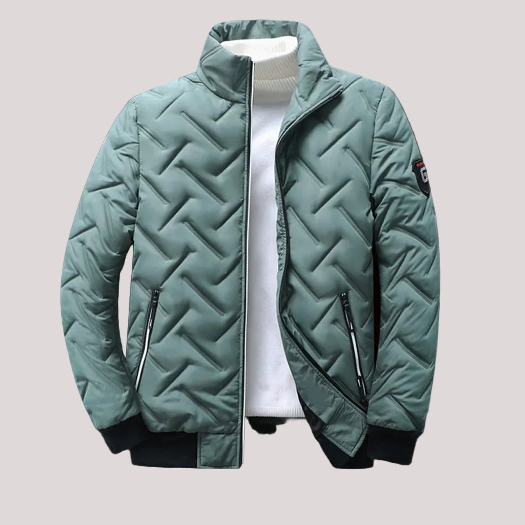 Men quilted zipper jacket insulated winter coat with stand-up collar and zipper pockets