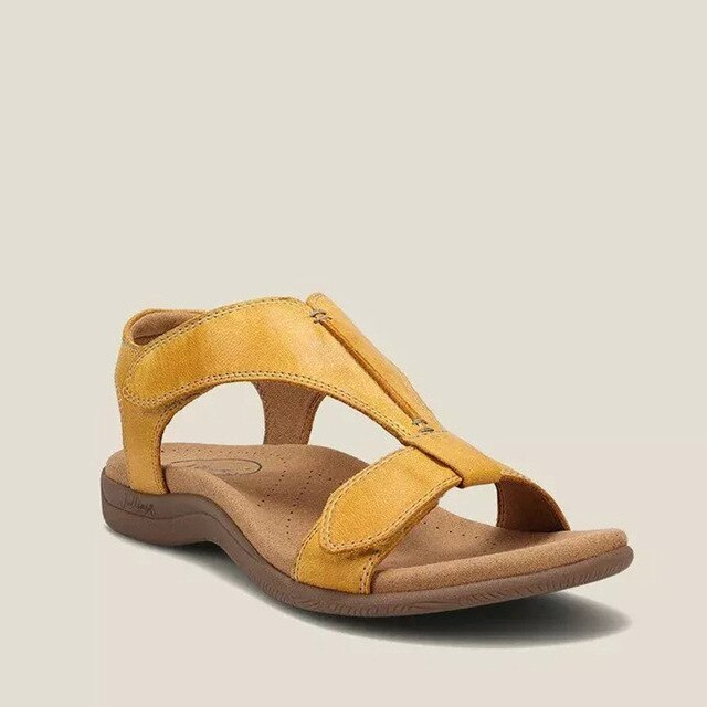 Women's orthopedic T-strap sandals with contoured footbed, lightweight minimalist design for all-day comfort