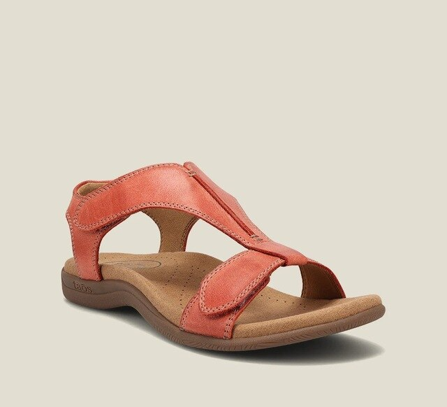 Women's orthopedic T-strap sandals with contoured footbed, lightweight minimalist design for all-day comfort