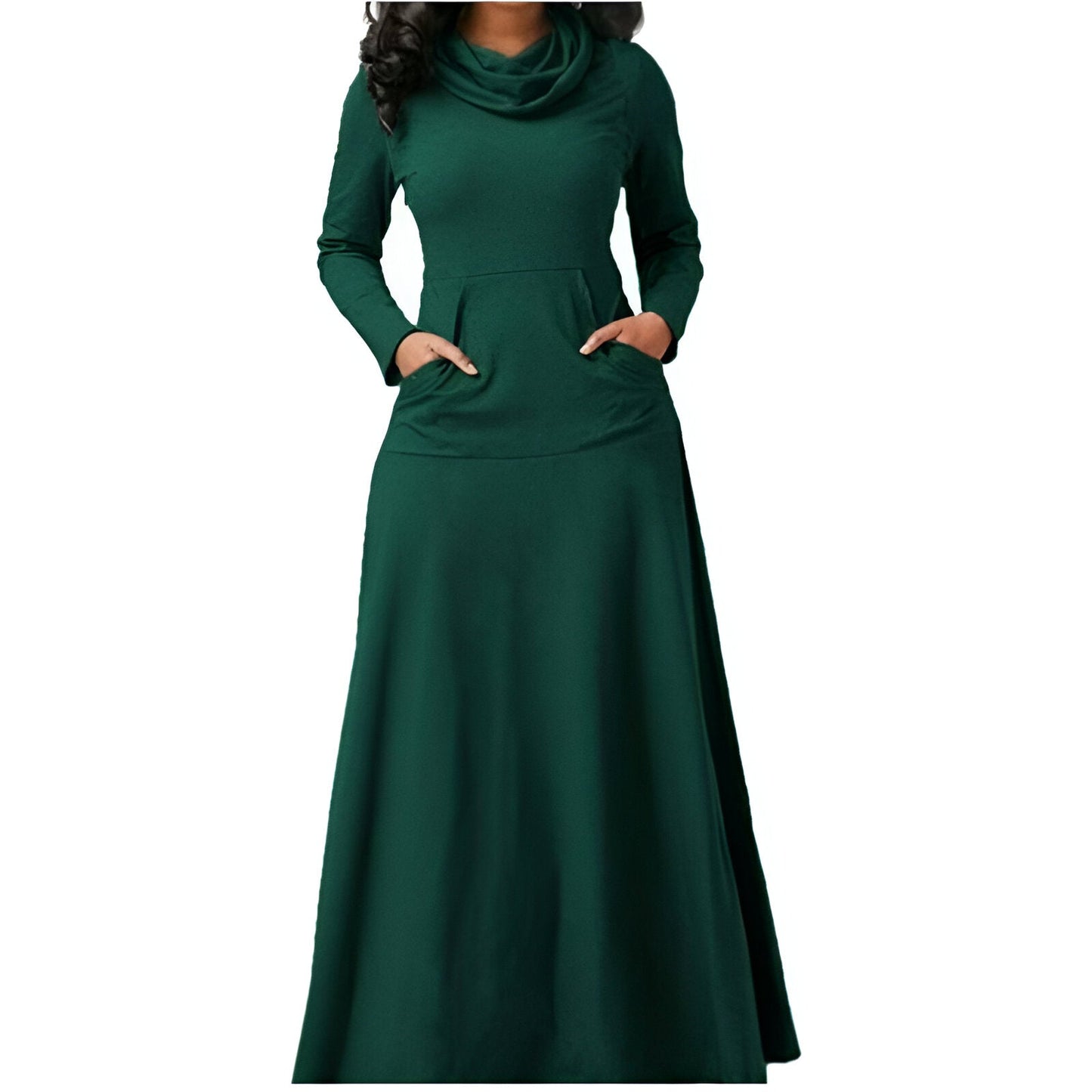 Women's solid color maxi long sleeve dress, cozy elegant everyday autumn winter versatile fit