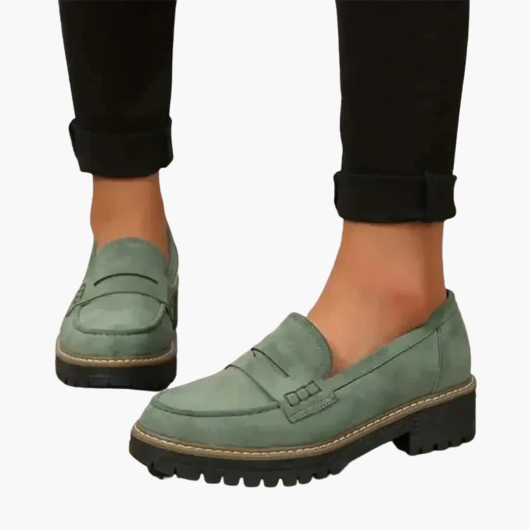 Women's slip-on moccasins thick textured sole rounded toe subtle topstitching casual comfort flat shoes