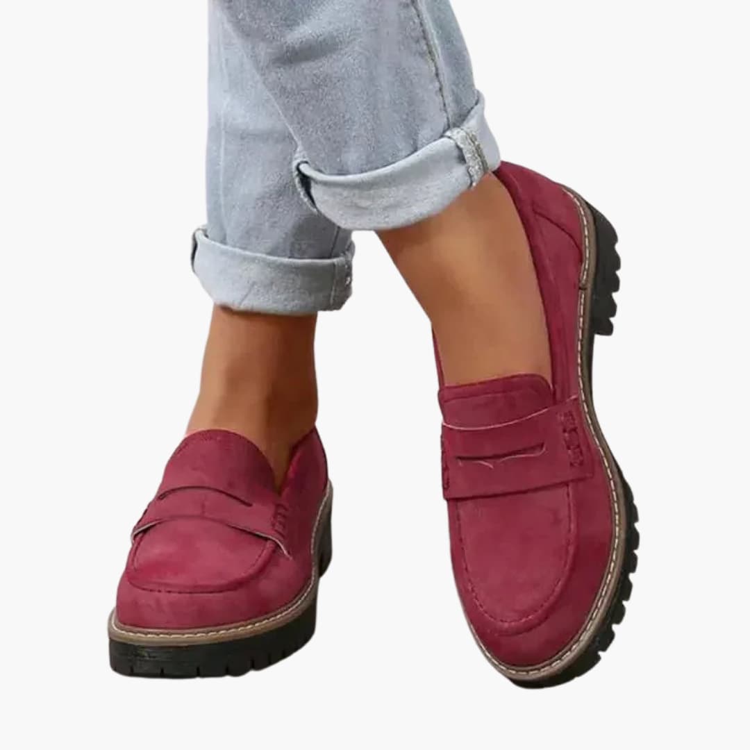 Women's slip-on moccasins thick textured sole rounded toe subtle topstitching casual everyday comfort