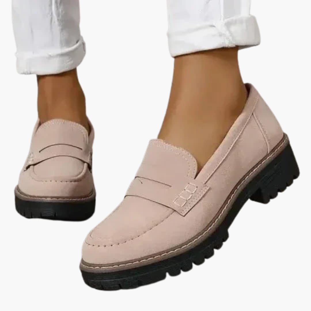 Women's slip-on moccasins thick textured sole rounded toe subtle topstitching casual everyday comfort