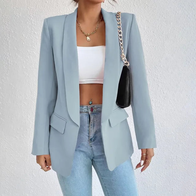 Women's elegant blazer regular fit classic tailoring versatile office essential with comfortable stretch