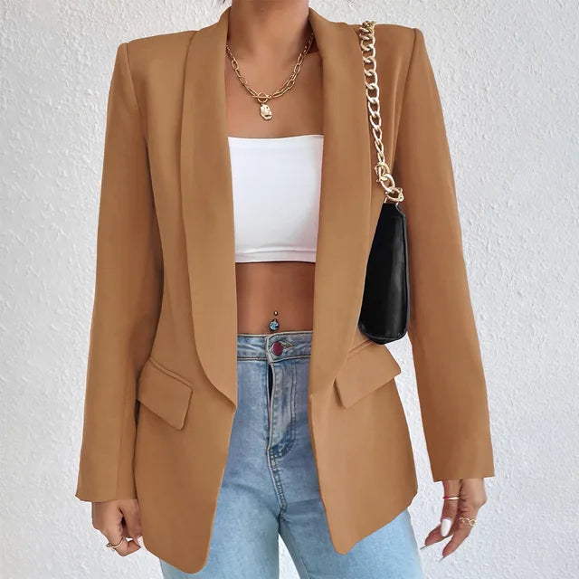 Women's elegant blazer regular fit classic tailoring stretch polyester versatile office essential