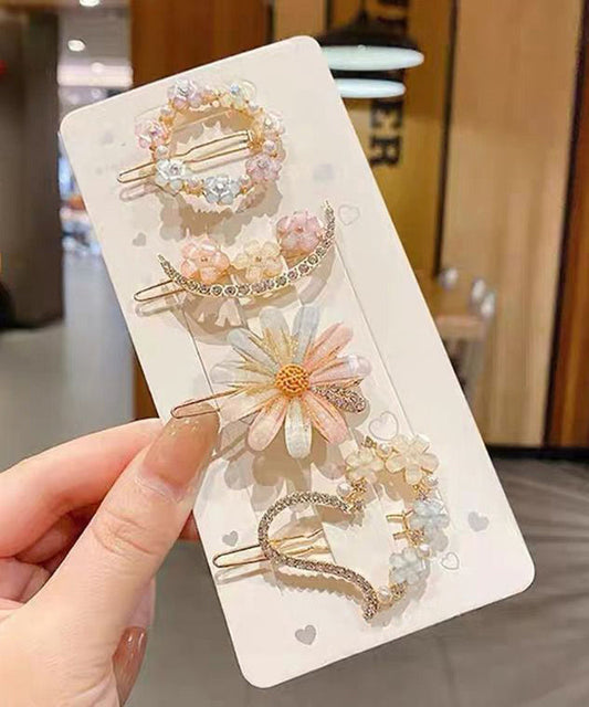 Ensemble de quatre épingles à cheveux modernes en alliage et zircon à motif floral - Urbann-Vibe