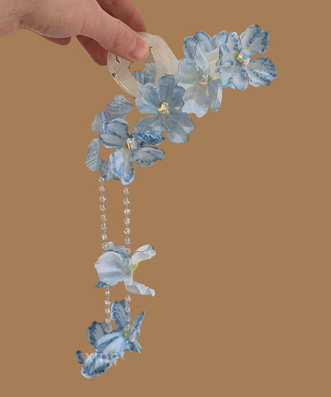 Épingle à cheveux moderne en alliage bleu avec perles florales et pompon - Urbann-Vibe