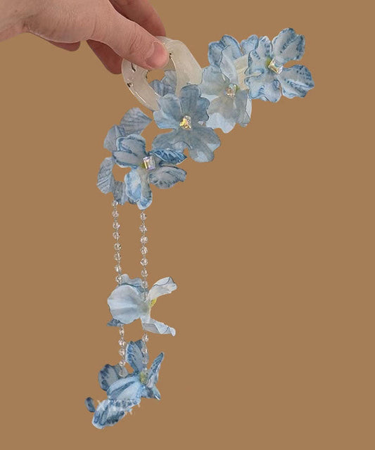Épingle à cheveux moderne en alliage bleu avec perles florales et pompon - Urbann-Vibe