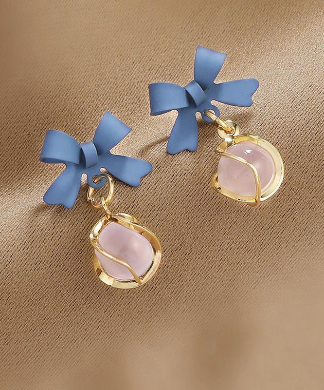 Boucles d'oreilles pendantes modernes en pierre œil de chat surdorée en cuivre bleu - Urbann-Vibe