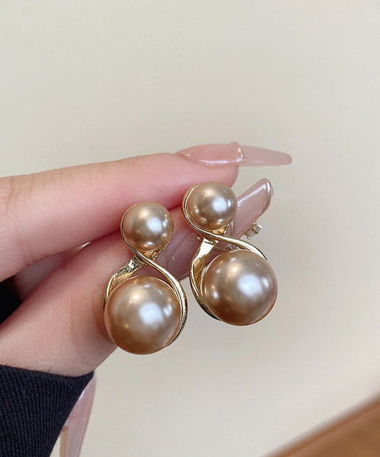 Boucles d'oreilles à tige en perles surdorées en cuivre champagne modernes - Urbann-Vibe
