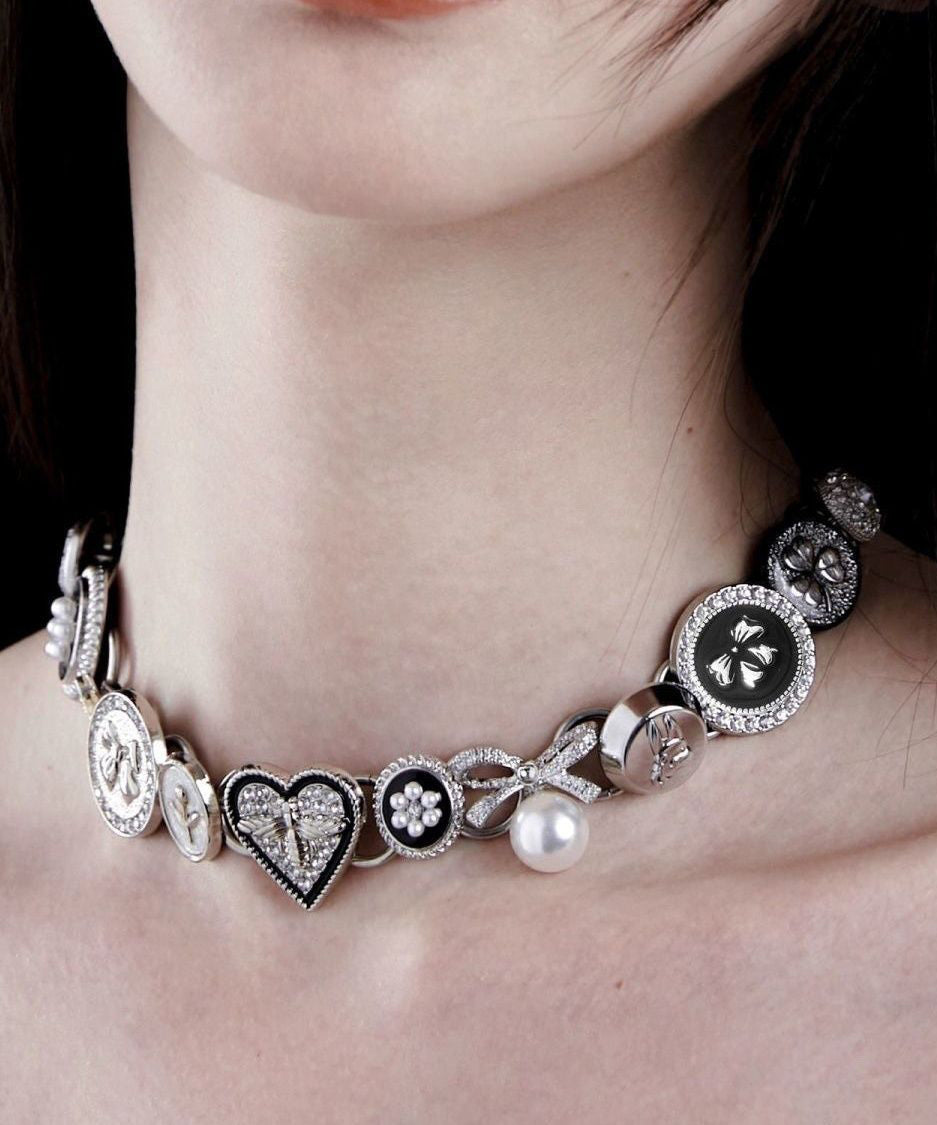 Collier moderne à boutons d'amour en métal et zircon colorblock - Urbann-Vibe