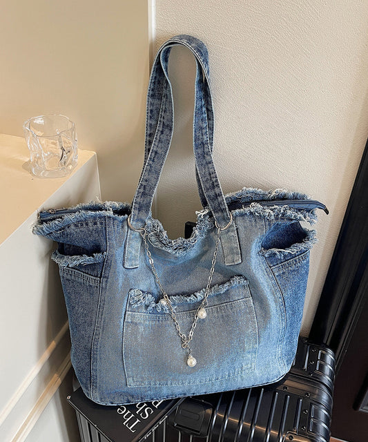 Sacs à bandoulière en denim à franges modernes et à maillons en chaîne - Urbann-Vibe