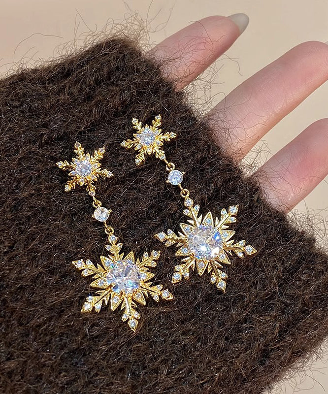 Boucles d'oreilles pendantes modernes en alliage d'or et zircon avec pompons neige - Urbann-Vibe