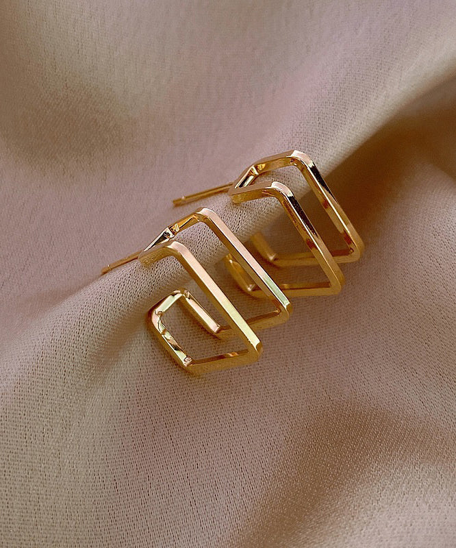 Boucles d'oreilles créoles carrées modernes en alliage de cuivre doré - Urbann-Vibe