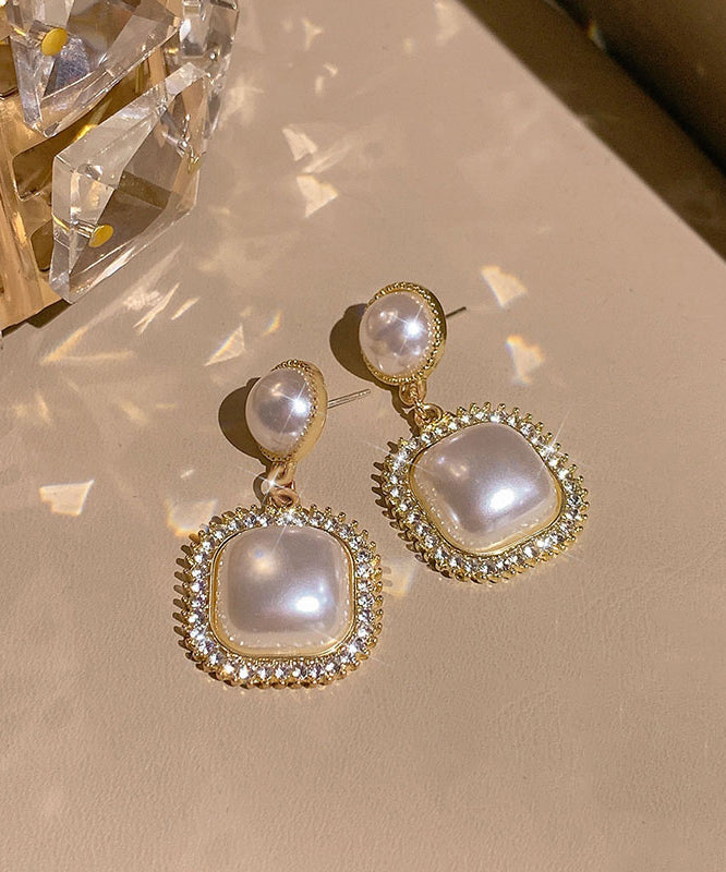 Boucles d'oreilles pendantes modernes en alliage de cuivre doré et perles de zircon - Urbann-Vibe