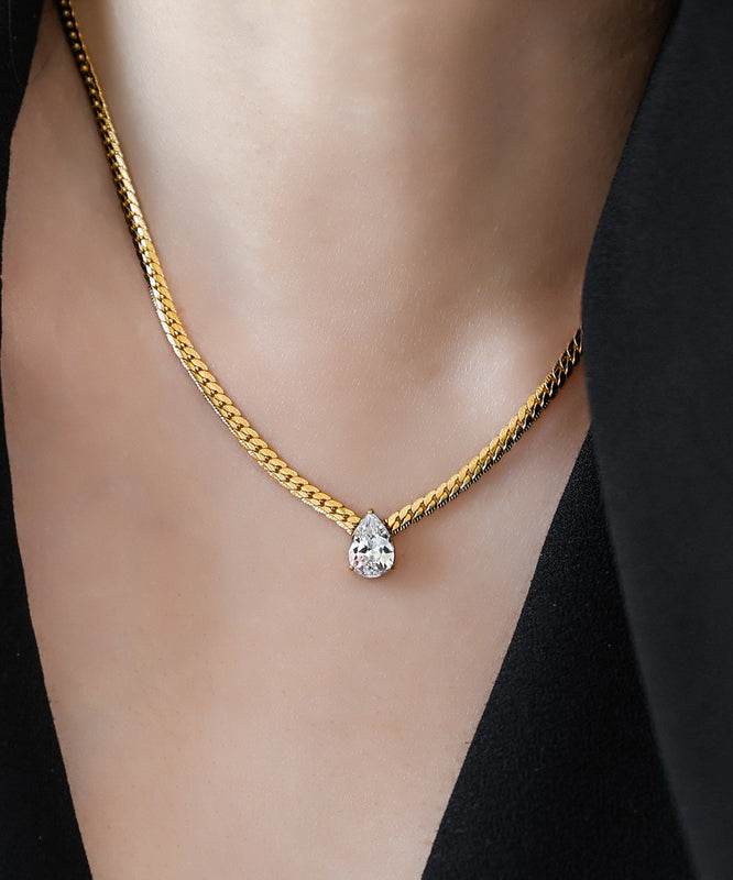Collier moderne avec pendentif goutte d'eau en or 14 carats et zircon surdoré - Urbann-Vibe