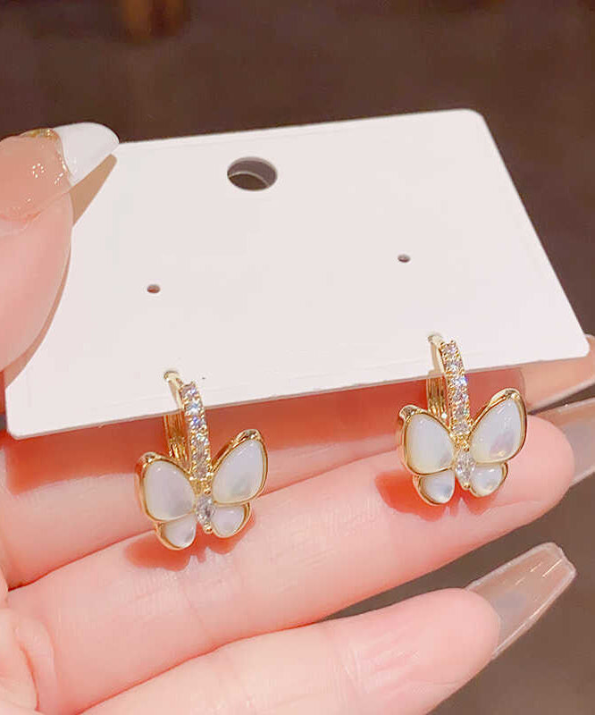 Boucles d'oreilles créoles papillon modernes en or, cuivre et zircon surdoré - Urbann-Vibe